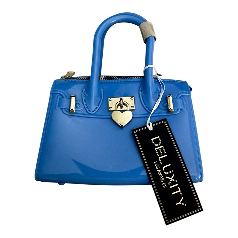 NWT Deluxity Small Jelly Blue Satchel Crossbody Gold Tone Hardware & Hand Bag